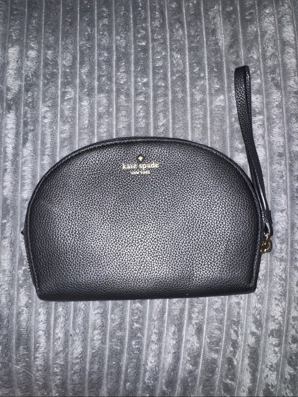 kate spade Black Pebbled Leather Wristlet Pouch with Gold Logo